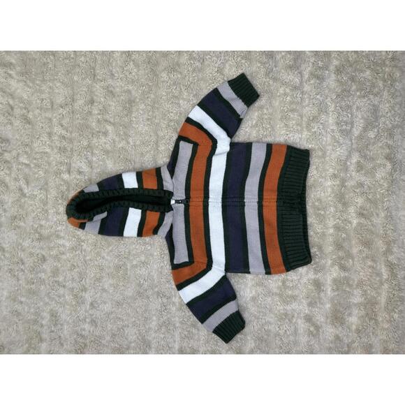 Gymboree Other - Gymboree Baby forest green/orange striped knit zip-up hoodie sweater Size 0-3 M